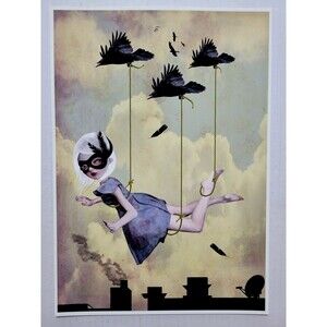 ALONG FOR THE RIDE Surrealism Gothic Girl Blackbird Art Print Tanya Mayors 11x14